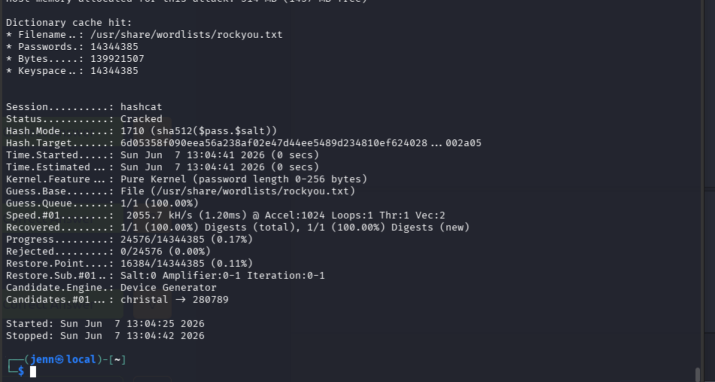 hashcat status showing crack complete